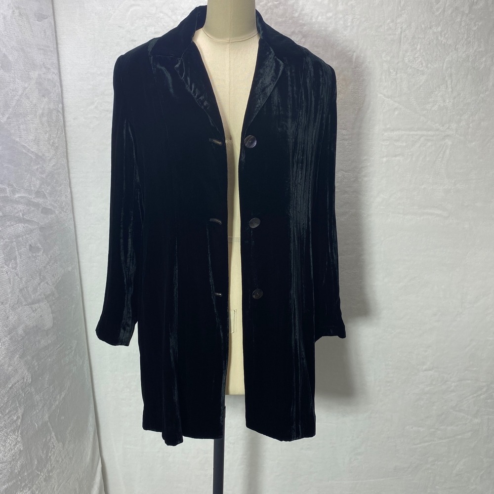 Chicos Black Velvet Long Jacket Blazer Duster Cardigan M‎ Special Occasion